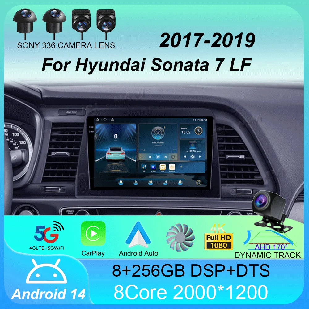 Car Radio Android 14 Carplay Auto For Hyundai Sonata 7 LF 2017 2018 2019 GPS Multimedia Player Stereo 360 Camera 4G+WiFi BT DSP