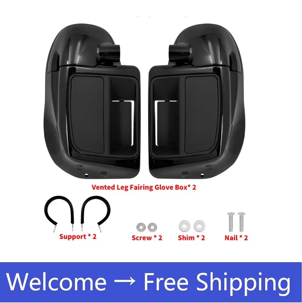 Motorcycle Black Vented Fairing Lower Kit Leg Warmer Glove Box For Harley Touring 2014-2022 2023 Road King Street Electra Glide