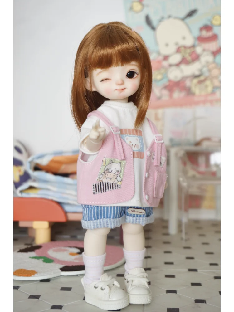 BJD 人形服ブルーピンク T シャツベストショーツ靴下セット 1/6 小型 1/6 人形アクセサリードレスアップギフト DIY 服 (人形なし)