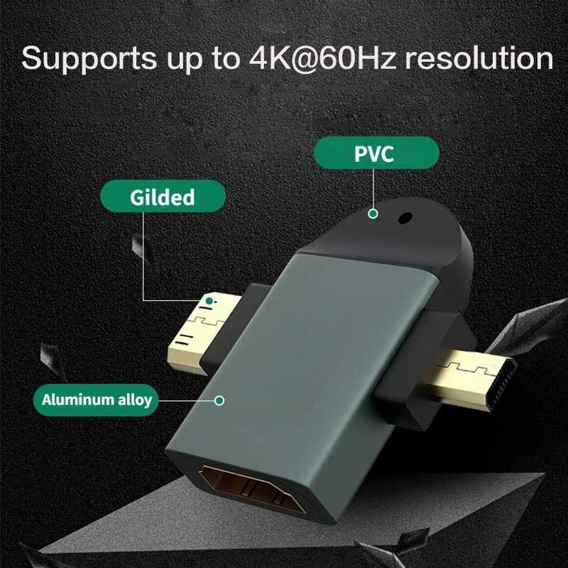 4K 60 هرتز سبائك الألومنيوم HD محول 2 في 1 المحمولة مايكرو وصغير إلى HDMI محول ل كاميرا الكمبيوتر المحمول العارض الهاتف HDTV #3