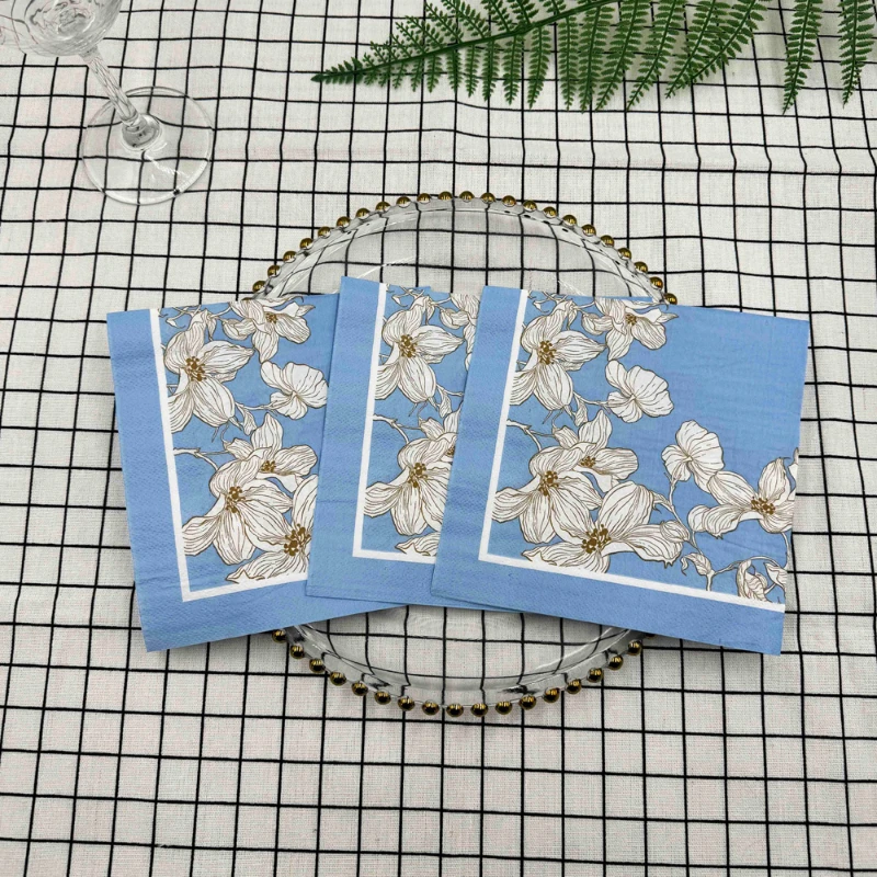 Sets de table College haut de gamme, 33x33cm, modèle floral bleu, carré, pour grill, fête, restaurant, poulet, 10/20 pièces