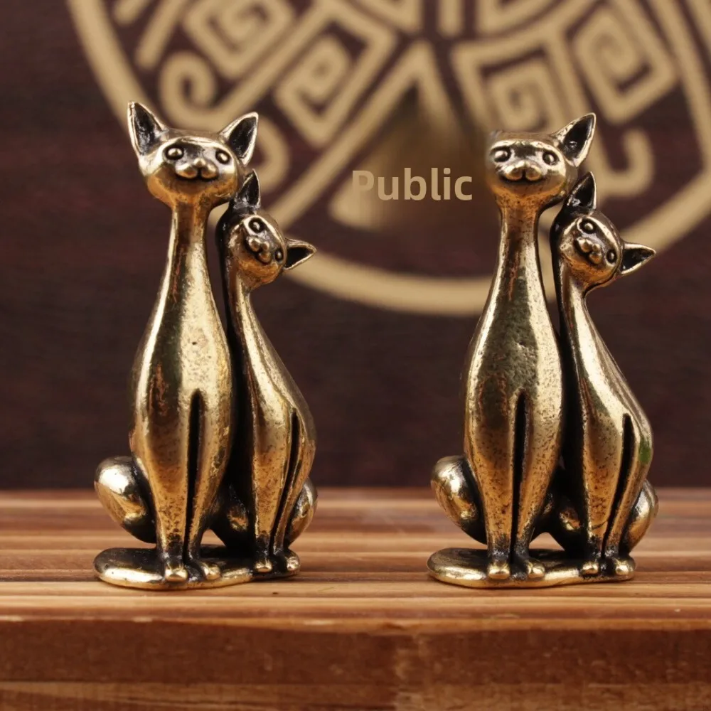 

Brass Cat Sculpture Couple Design Home Desk Decor for Office Living Room Shelf Display Modern Minimalist Interior Accessory