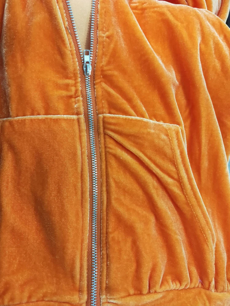 JENYAGE Damen Y2K Einfarbiger Velours Zweiteiler Trainingsanzug mit Reißverschluss-Kapuzenjacke und ausgestellter Hose mit Kordelzug, lässiger Jogginganzug – Detail 25