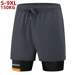 Summer Shorts Men Quick Dry Fitness Gym Sports Shorts 2 In 1 Double-Deck Workout Jogging Training Short Pants Plus Size 8xl 9xl