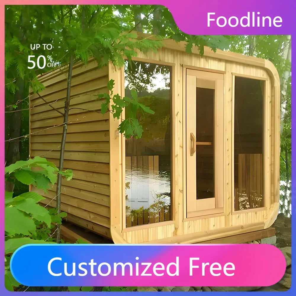 FL High QualitySauna Outdoor Steam Room Shower Bath Sauna Combo Wooden Steam Cabin Box 2 Person Steam Sauna Room Customized