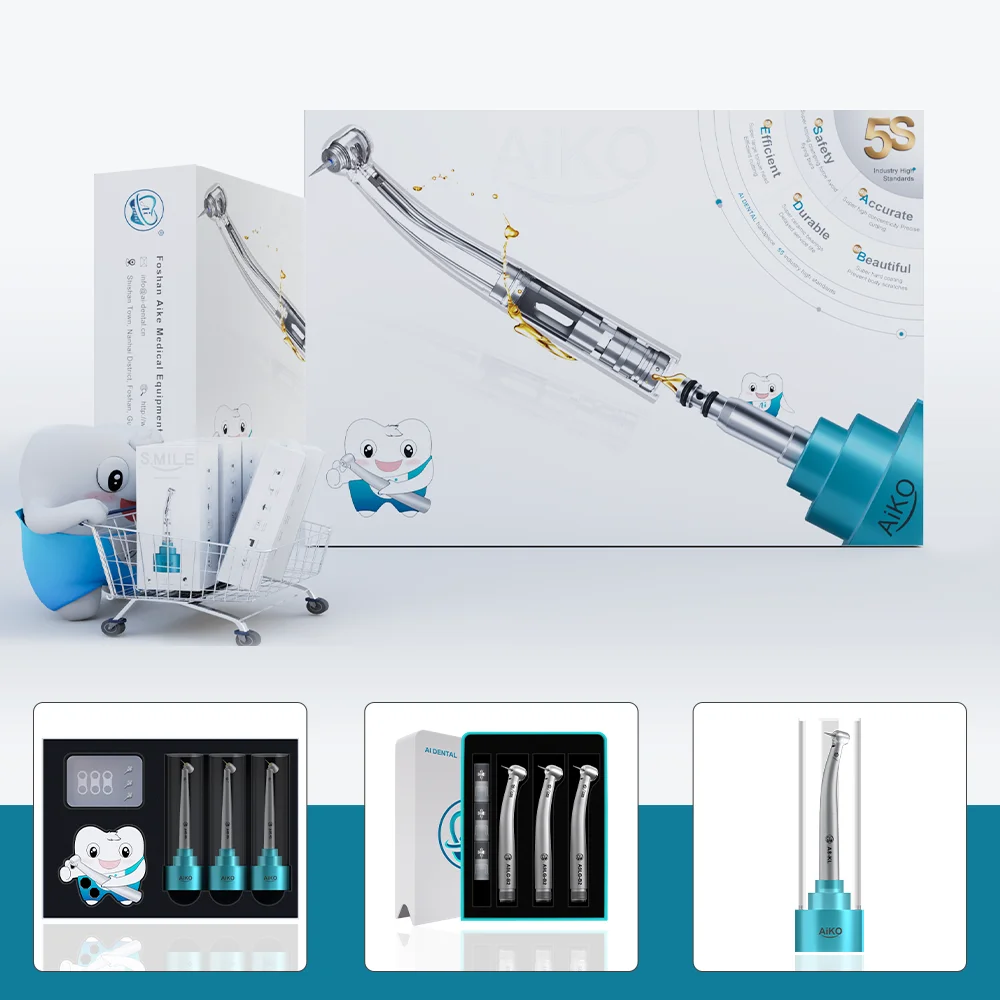 AI DENTAL New AiKO Series LED/Miniature/Torque/45-degree angle Head High Speed Air Turbine Handpiece connect K/N/M4/B2 Coupling