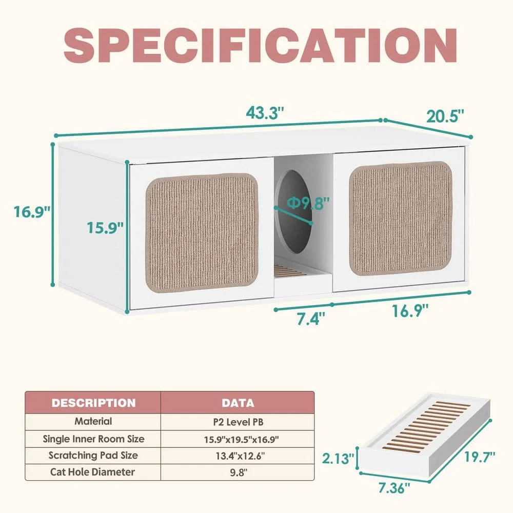 حاوية صندوق القمامة مع بابين من السيزال، صندوق فضلات القطط الخشبي المخفي، خزانة تخزين الحمام، طاولة نهاية المقعد