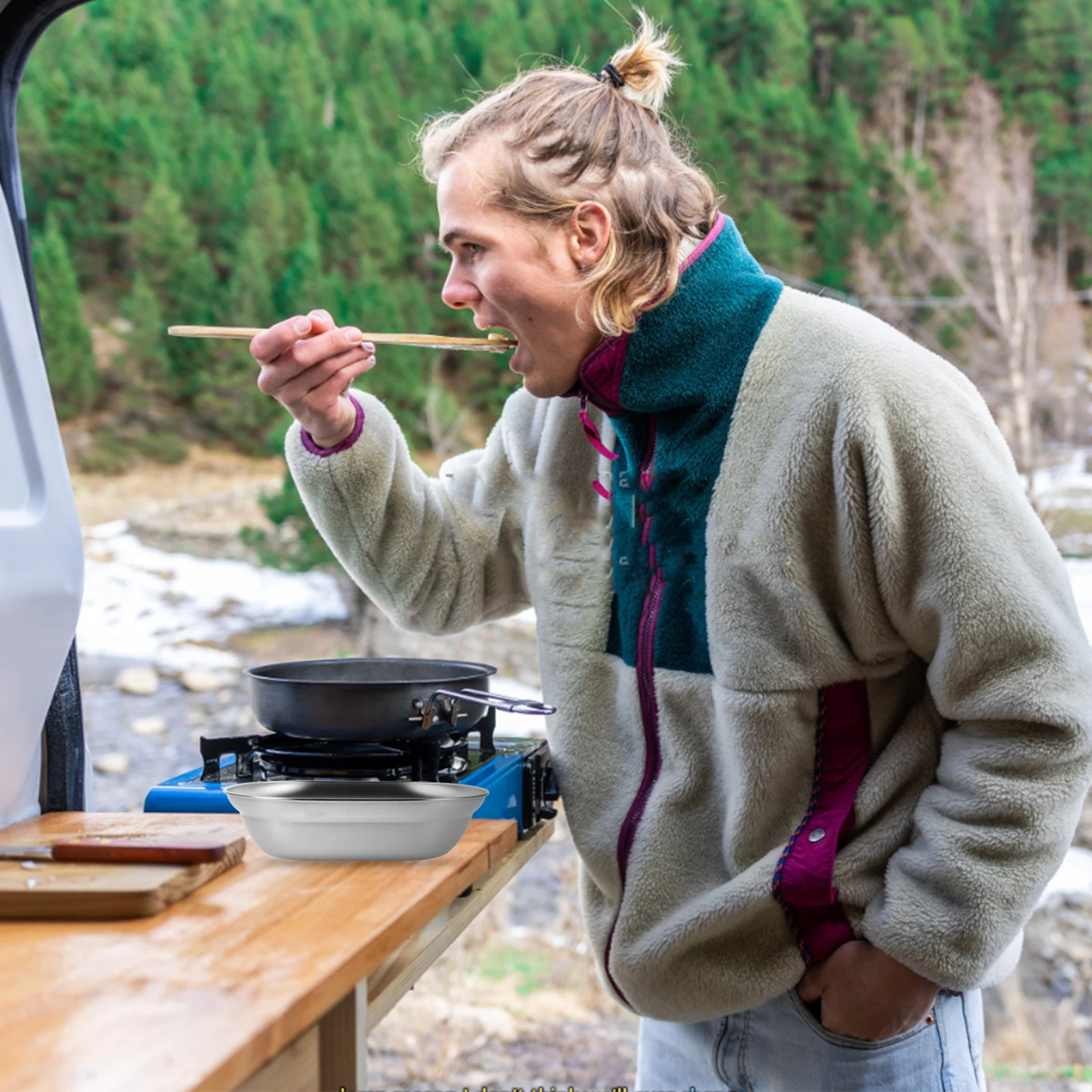 

Deep Outdoor Soup Plate Stainless Steel Durable Camping Food Plate for Picnic Road Trip Dinnerware Camping Dinnerware