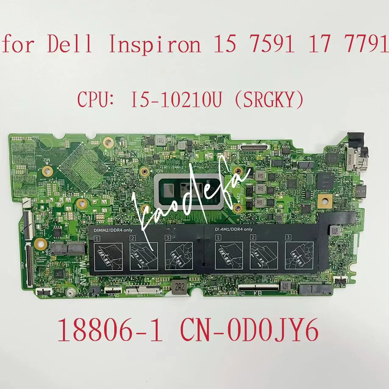 เมนบอร์ด18806-1สำหรับ Dell Inspiron 15 7591 17 7791แล็ปท็อปมาเธอร์บอร์ดซีพียู: i5-10210U DDR4 srgky CN-0D0JY6ทดสอบ D0JY6 0D0JY6