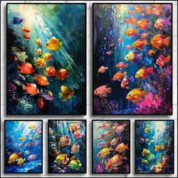 Fish in The Sea Marine Organism Poster Colorful Tropical Fish Oil Canvas Painting Animal Wall Art Picture Living Room Home Decor