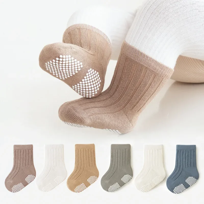 Bardibess New Autumn Baby Socks Toddler Cute Solid Color Non Slip Floor Socks 3Pairs a Lot