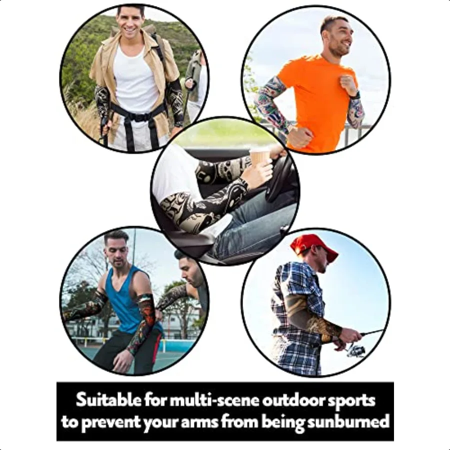 Mangas de braço de resfriamento masculinas, 20 peças, capa de braço longo, antiderrapante, proteção solar uv, esportes, mangas de tatuagem temporária
