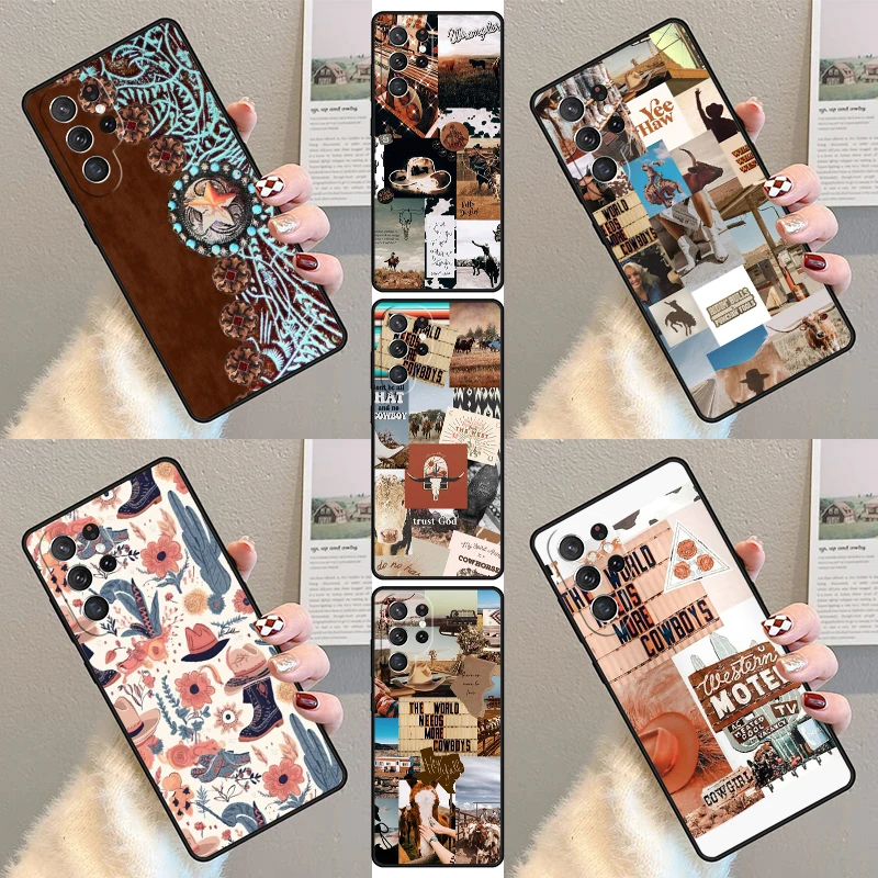 Cowboy Cowgirl Western Ranch Boho Phone Case For Samsung Galaxy S23 S21 S20 FE S24 S22 Ultra Note20 S10 S9 S8 Plus Cover