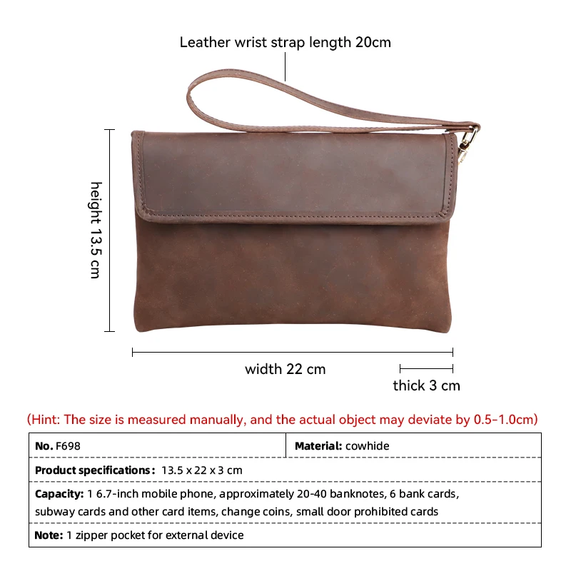 Men\'s Clutch Bags Soft Genuine Leather Men Business Travel Handbags Large Capacity Cable Organizer Clutch Purse