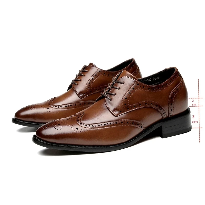 

Genuine Leather Brogue Men Elevator Shoes Height Increase Insole 5cm Height Increase Lift Men Formal Dress Shoes Business Office