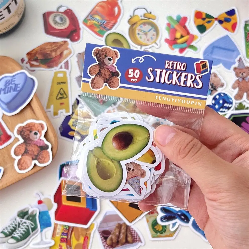 50ชิ้นกระเป๋าสติกเกอร์ย้อนยุคแบบอเมริกันมีกาวในตัว DIY สติกเกอร์เต็นท์มือสติกเกอร์ถ้วยสร้างสรรค์ INS สติกเกอร์เคสโทรศัพท์สติกเกอร์