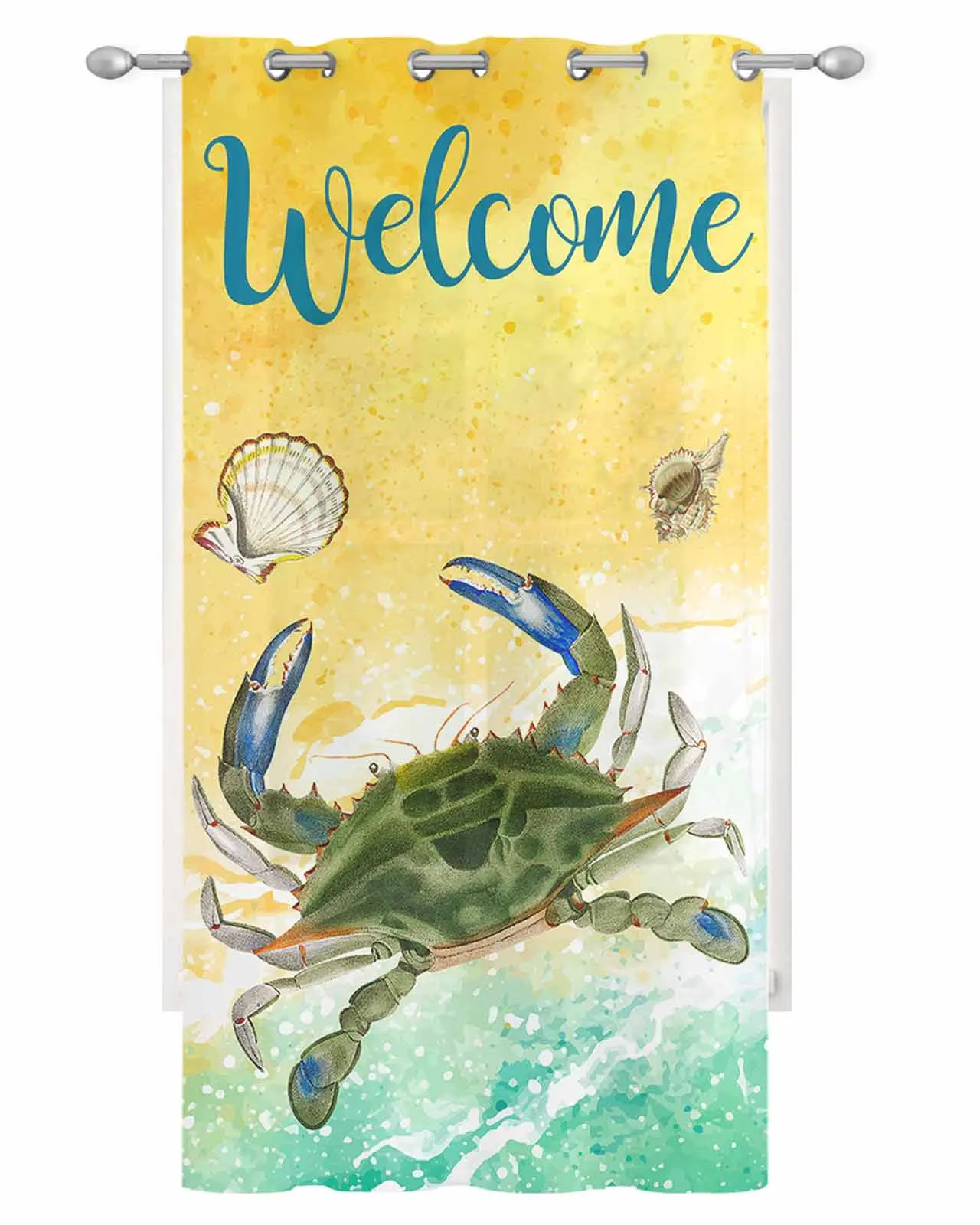 Summer Beach Wave Crab Shell Welcome Voile Hanging Curtain Living Room Sheer Curtain Home Decor Drapes Gauze Window Panels