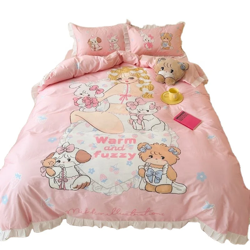 

100% Cotton Bedding Set 4 Piece Digital Printing Cartoon Design Duvet Cover Bed Sheet Pillowcases Set No Comforter Bedding Set