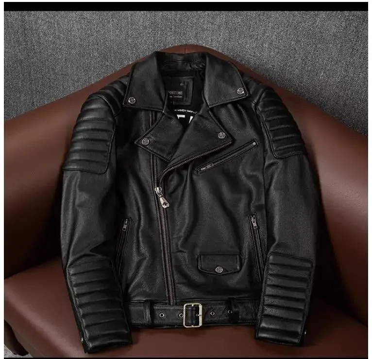 Shop Best.Cool Man Motor Rider real leather jacket,Mens Vintage coat.slim fit genuine cowhide clothes.quality