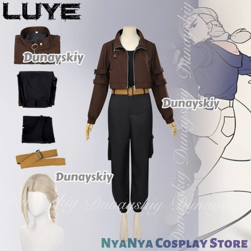 A lenda de Hei II Anime Luye ssiIrmã sênior de Hei com a jaqueta marrom com a trança torcida ssiTraje todo em conjunto