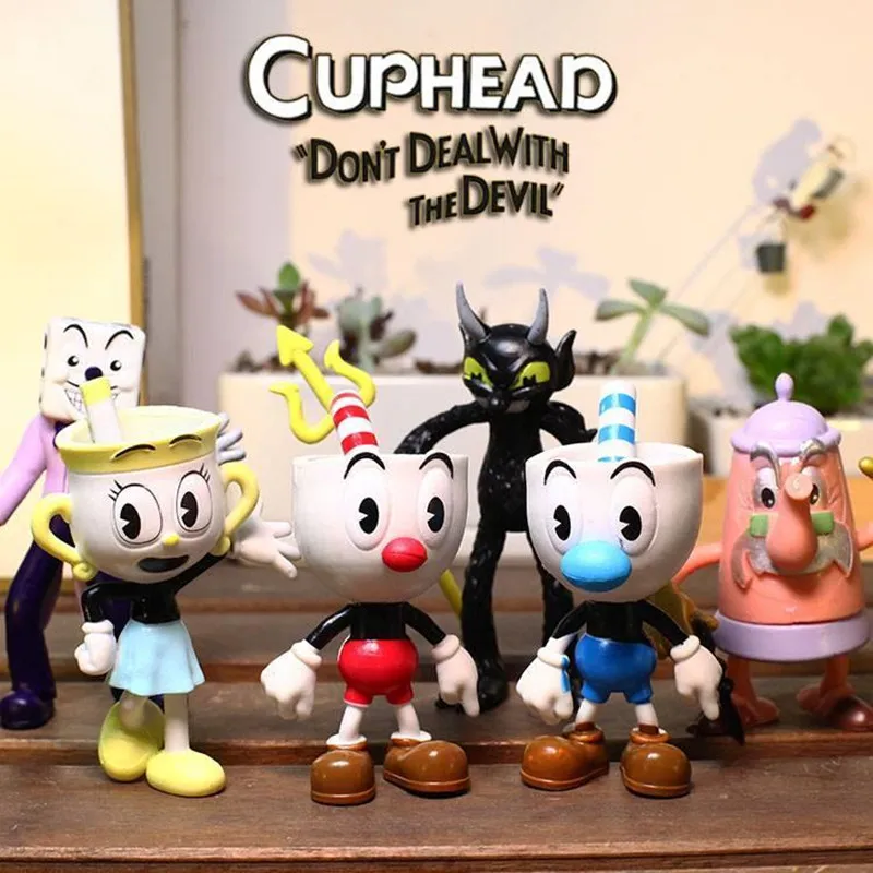 4/6pcs Set PVC Kawaii Cup Head Anime Action Figure Cuphead Doll Toy Game Decoration Ornaments Toys For Children Kids Xmas Gift