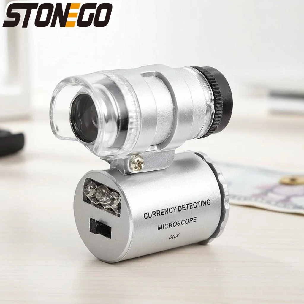 LED Illuminated 60X Loupe Magnifier Portable with UV Lights Eye Loop Stand Ideal for Jewelry Diamonds Coins Engravings