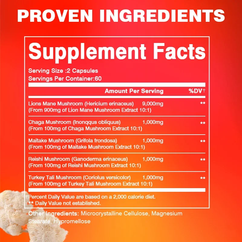 Lion's Mane Mushroom Capsules - Supports Brain Health, Cognitive Function, Improves Mental Clarity, and Enhances Memory