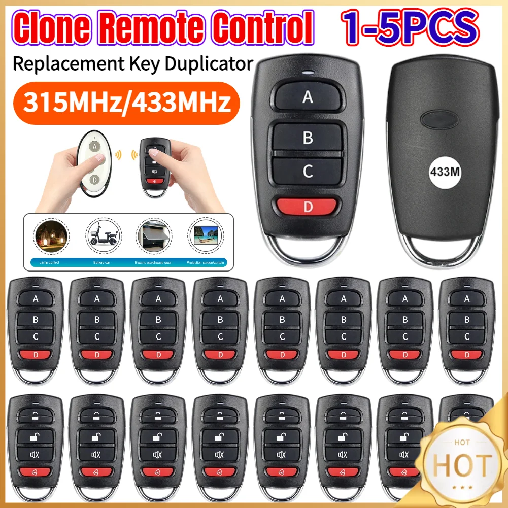 315MHz/433MHz Clone Remote Control Universal Garage Door Gate Opener Fixed Learning Code Wireless Clone Switch for Electric Gate