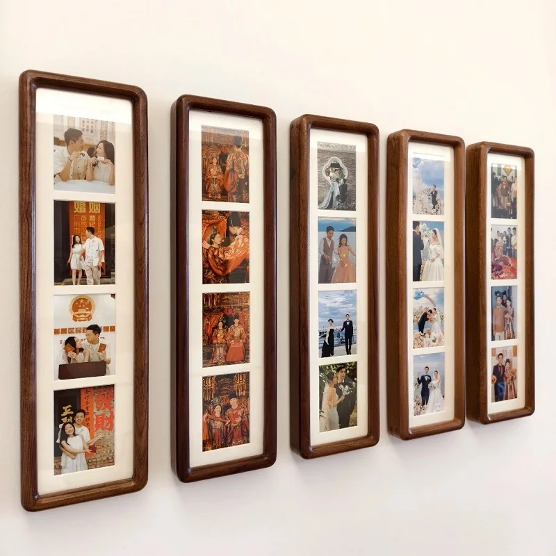

Long Solid Wood Photo Frame Creative Multi-Grid Three-Panel Wedding Couple Picture Frame for Tabletop or Wall Display Home Décor