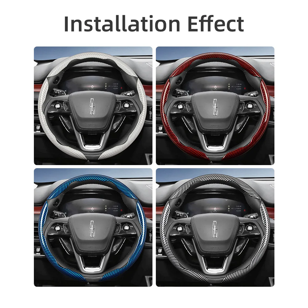 Suitable for Lincoln Carbon Fiber Texture Steering Wheel Cover with Segmented Quick-Release Design, Durable, for Models Such as Nautilus, Corsair, Aviator, Navigator, Etc., in Black, Blue, Red, Silver, White