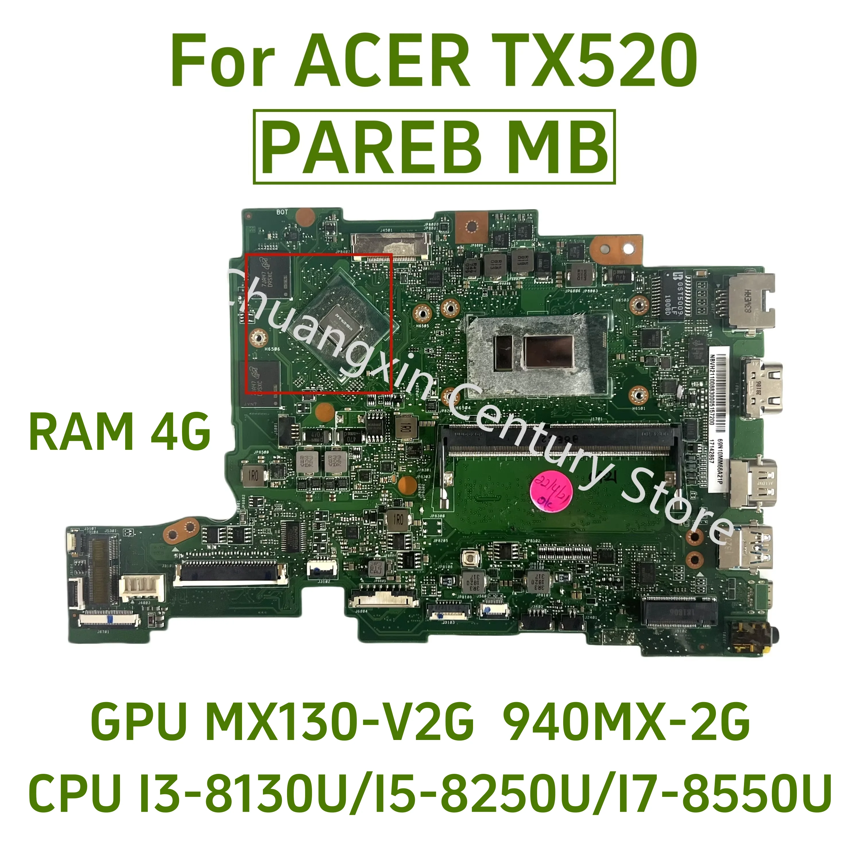 PAREB MB 8L REV: 2.0 motherboard suitable for ACER TX520 laptop with I3 I5 I7-8TH CPU 4G RAM MX130/940MX 2G GPU 100% testing