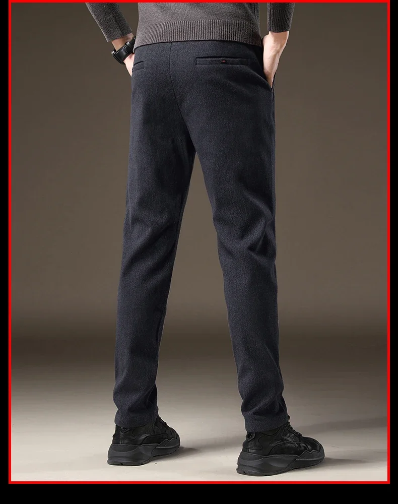 Hochwertige Herren-Herbst-Winter-Hose, Business-Stretch, Dick, Slim Fit, Arbeitshose mit Elastischem Bund, Gebürstet, Schwarz, Grau, Casual-Hose für Männer – Detail 15