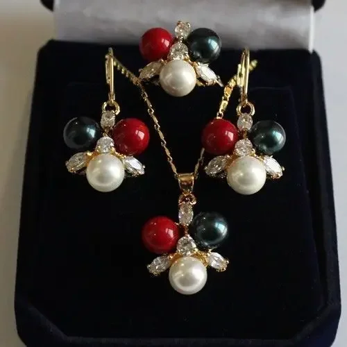 Multi-color-8mm white / Black// Red shell pearl / earring pendant ring