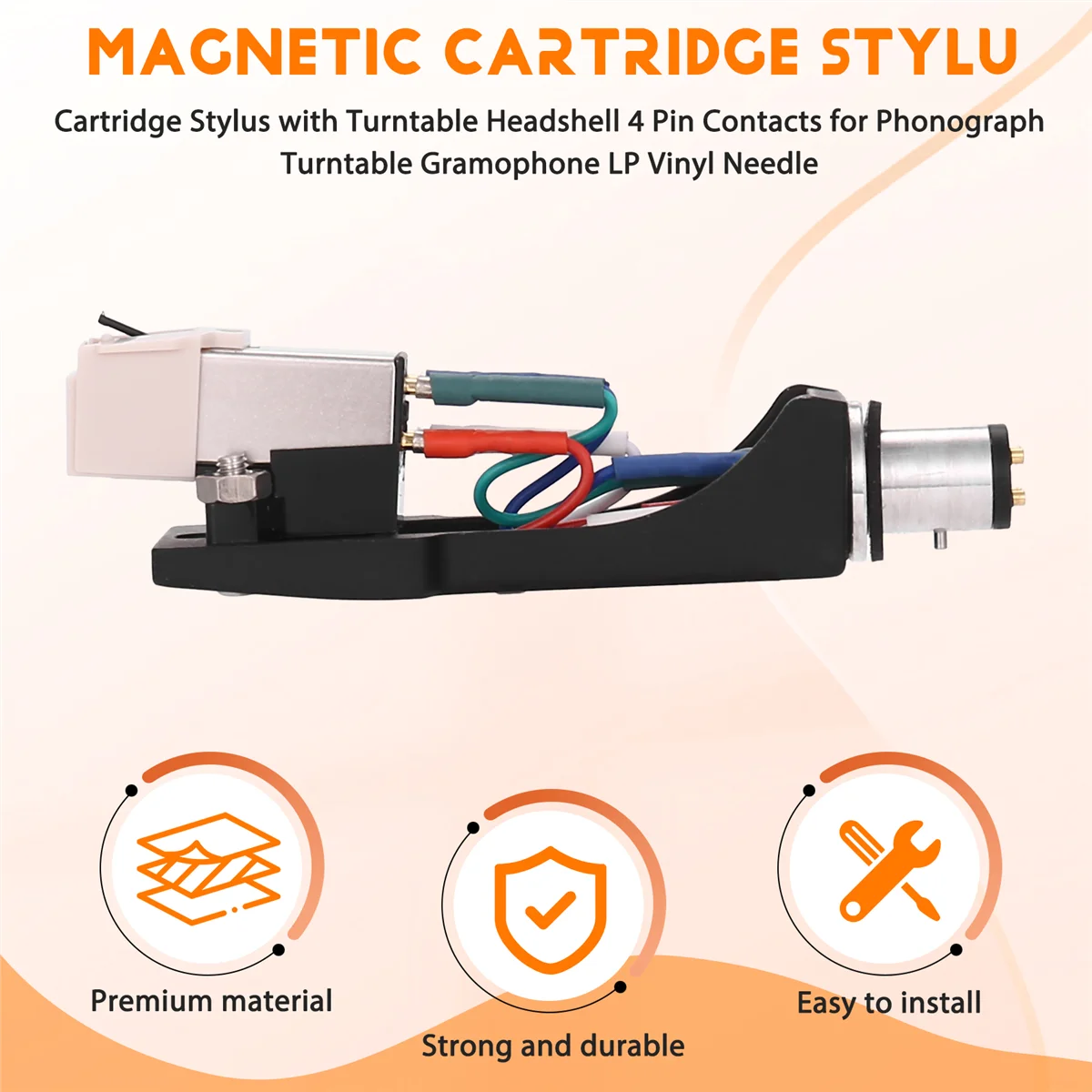 L62ACartridge Stylus with Turntable Headshell 4 Pin Contacts for Phonograph Turntable Gramophone LP Vinyl Needle