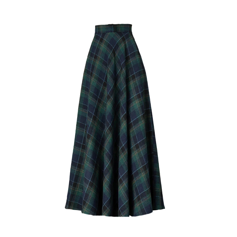 2024 herbst Winter Neue Retro Dunkelgrün braun Plaid Woolen Damen Rock Mode A-linie schlank Elegante frauen Röcke