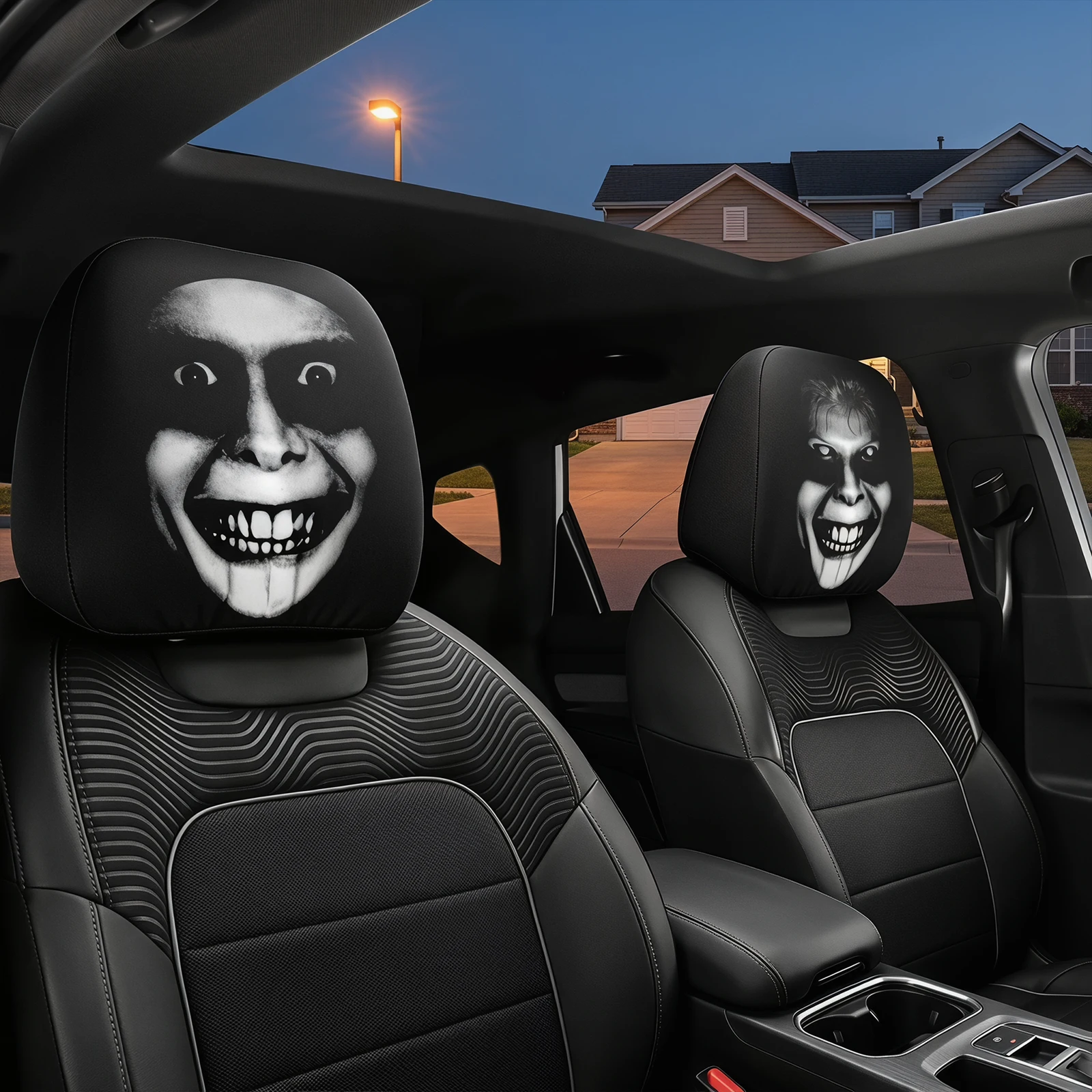 2PCS Car Seat Headrest Cover Stretchy Washable Printed Head Rest Protector Breathable Reusable for Vehicle Interior Accessories