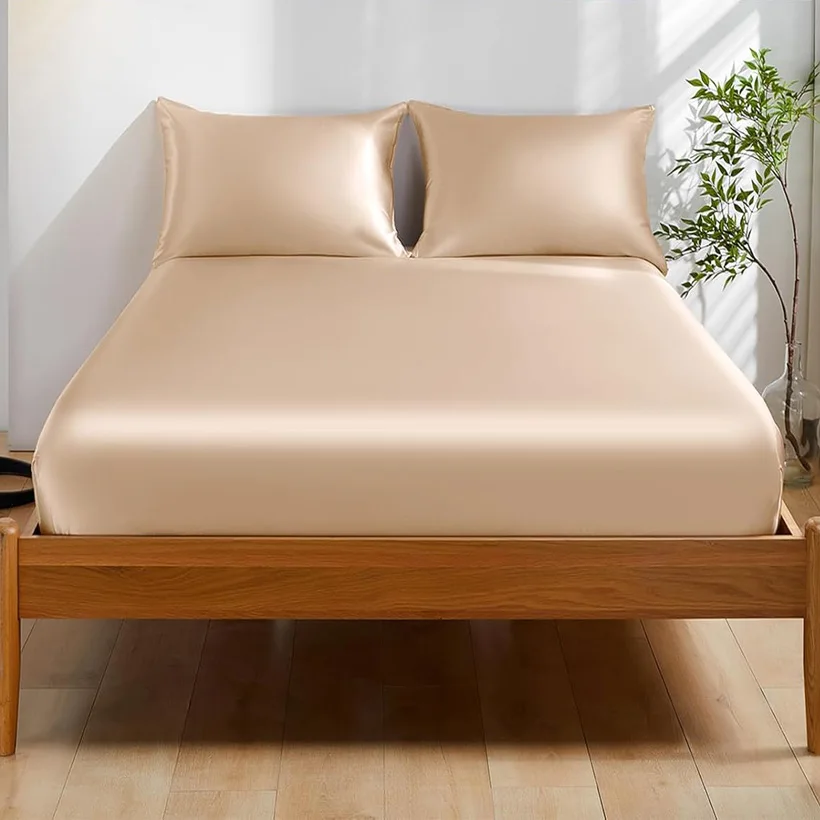 100% Mulberry Silk Fitted Sheet 22 Momme Elastic Bands Mattress Cover Deep Pocket Bed Sheet Skin Care Healthy Smooth Bed Linen