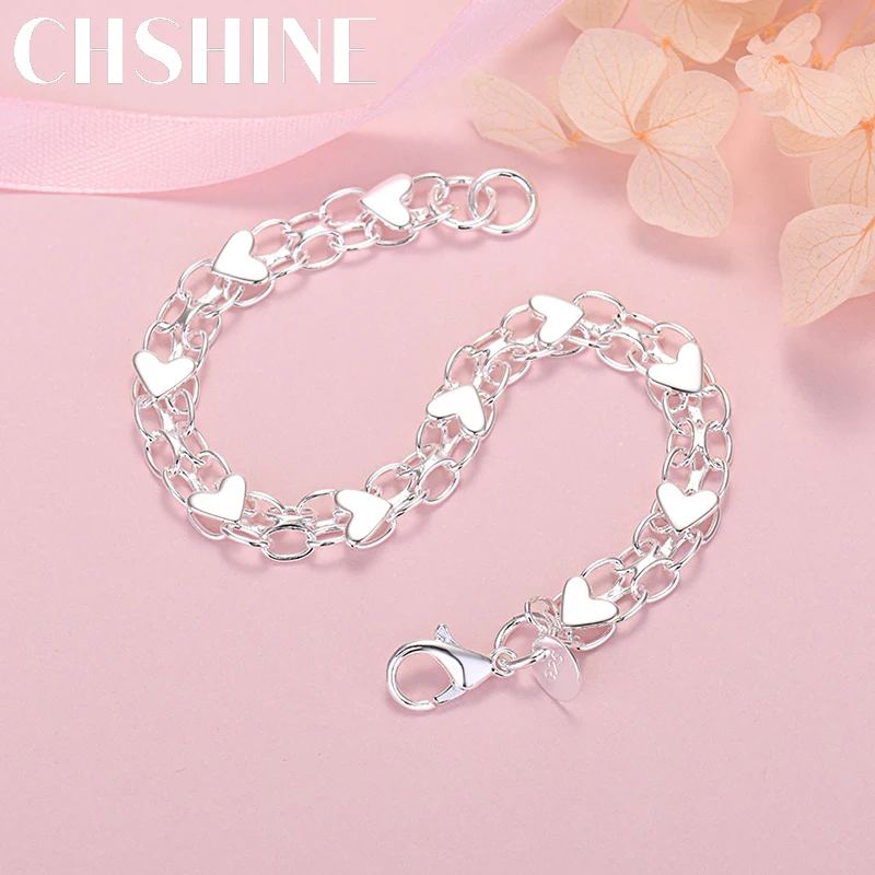 

New luxury 925 Sterling Silver classic heart bracelets for women lady fashion designer jewelry wedding party birthday gifts