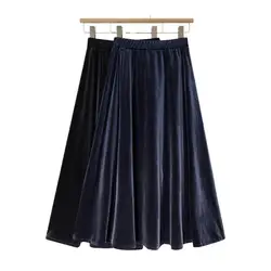 Solid High Street Long Skirts Women High Waist Korean Style Elegant Velvet Skirts 2026 Spring Autumn Simple A-Line Velour Skirts