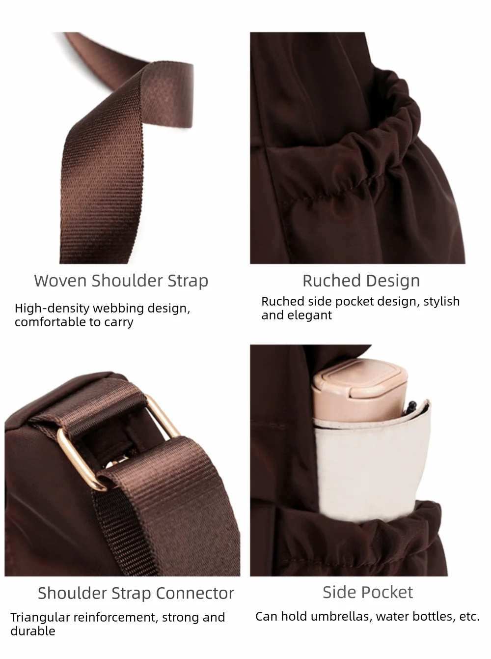 Lässige Nylon-Umhängetasche, leichte, einfarbige Umhängetasche, große Kapazität, Einzelschultertasche für Damen – Detail 14
