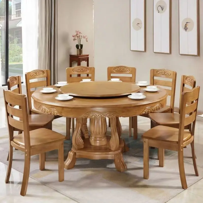 &c Modern Elegant Dining Table Set Round Wood Style with Convertible Chairs Solid Wood Marble & Stone Material for Kitchen Use