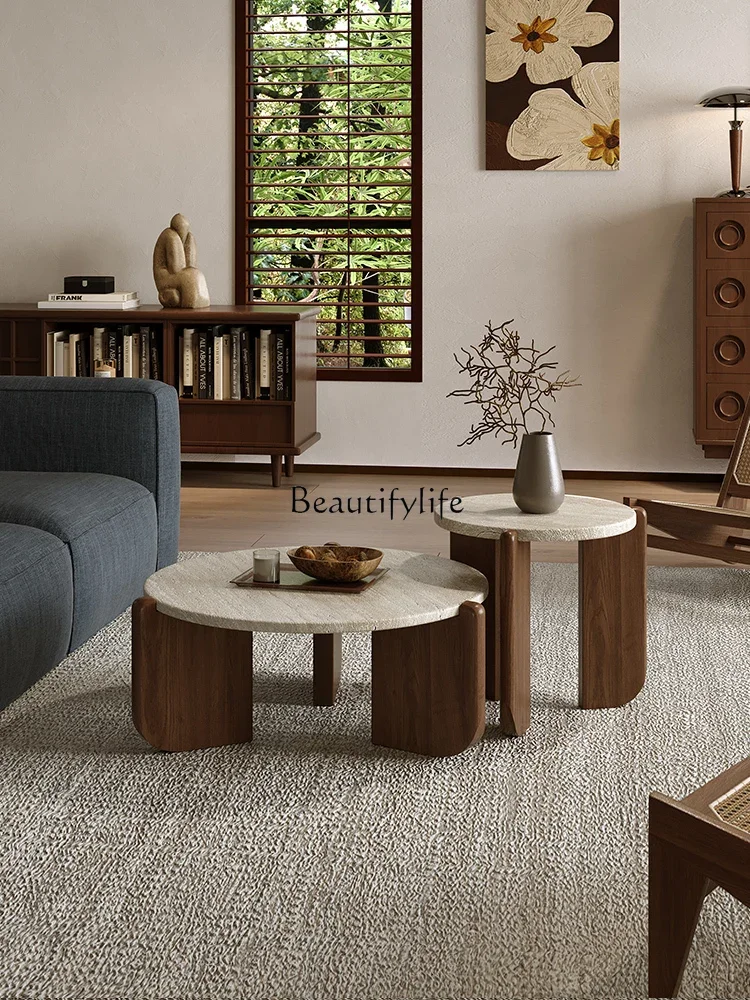 

ld14Minimalist Solid Wood Cave Stone Tea Table Small Apartment Living Room High Sense round Small Tea Table