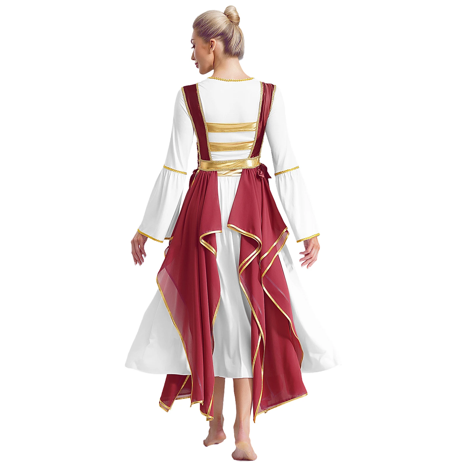 Womens Praise Dance Dress Female Liturgical Worship Dancewear Metallic Patchwork Lyrical Dance Costume Choir Stage Performance
