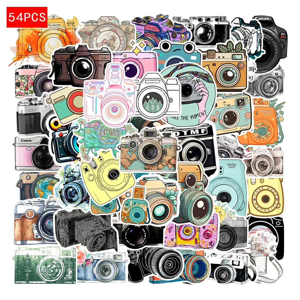 54Pcs Fun Cartoon Camera Waterproof Stickers  Graffiti Decals for Laptops, Skateboards, Water Cups & DIY Decor