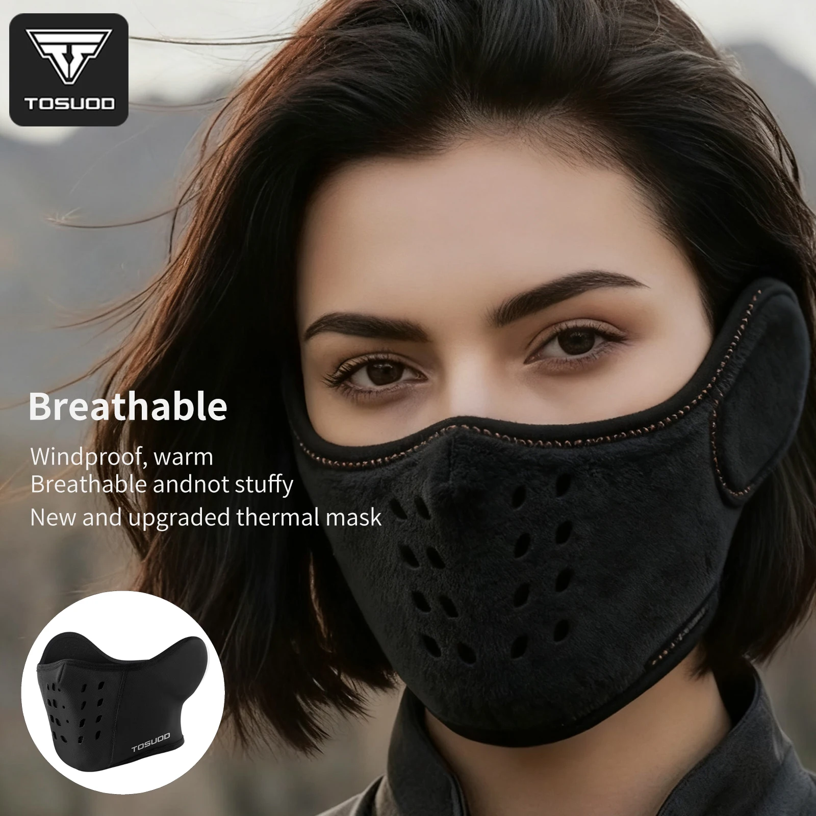 TOSUOD Herbst-Winter-Rad-Gesichtsmaske, mit Fleece gefüttert, atmungsaktiv, winddicht, warme Maske, Motorradfahren, Fahrrad, Radfahren