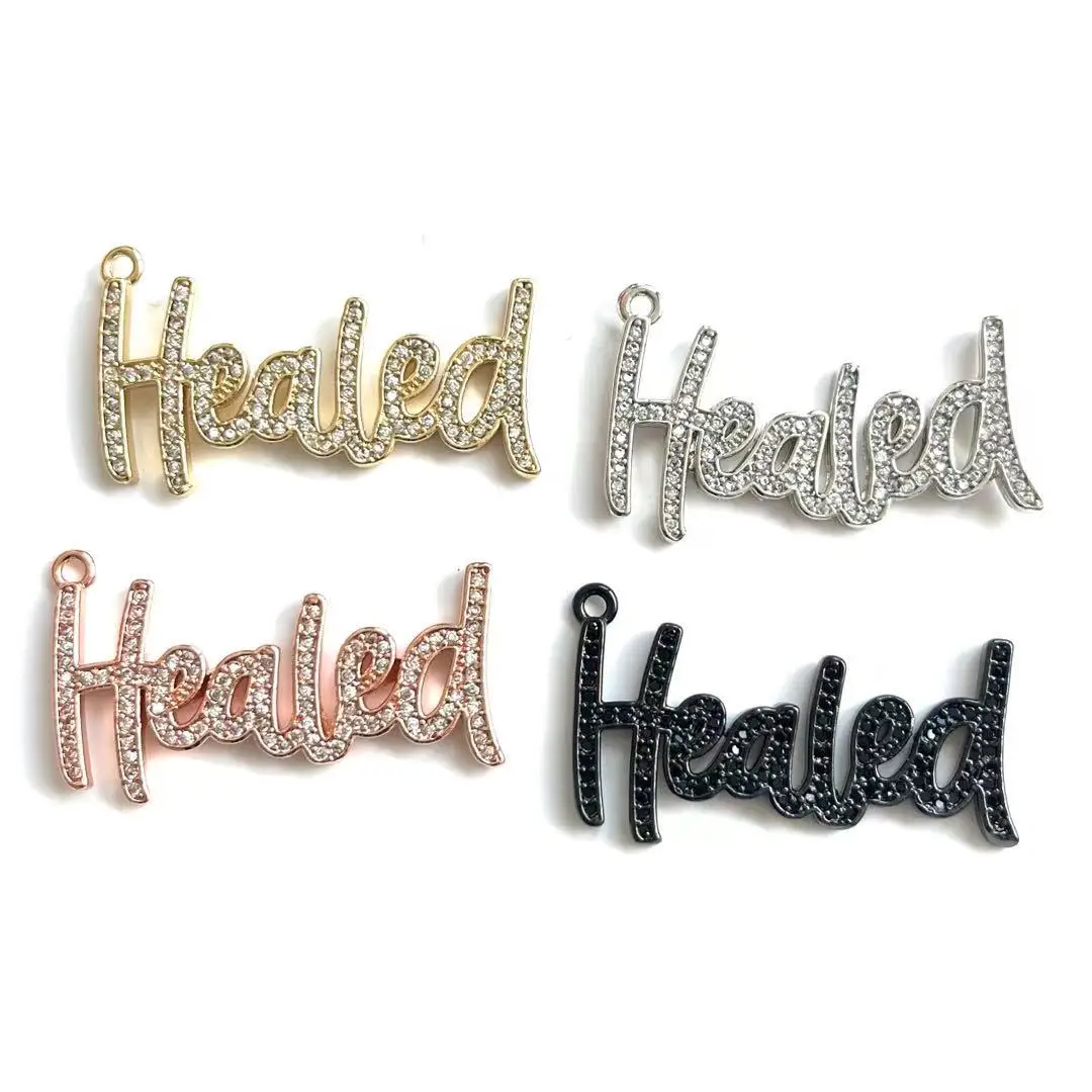 5 Pcs Metal Healed Charms Cubic Zirconia Pave Bracelet Pendant For Woman Necklace Bangle Jewelry Making