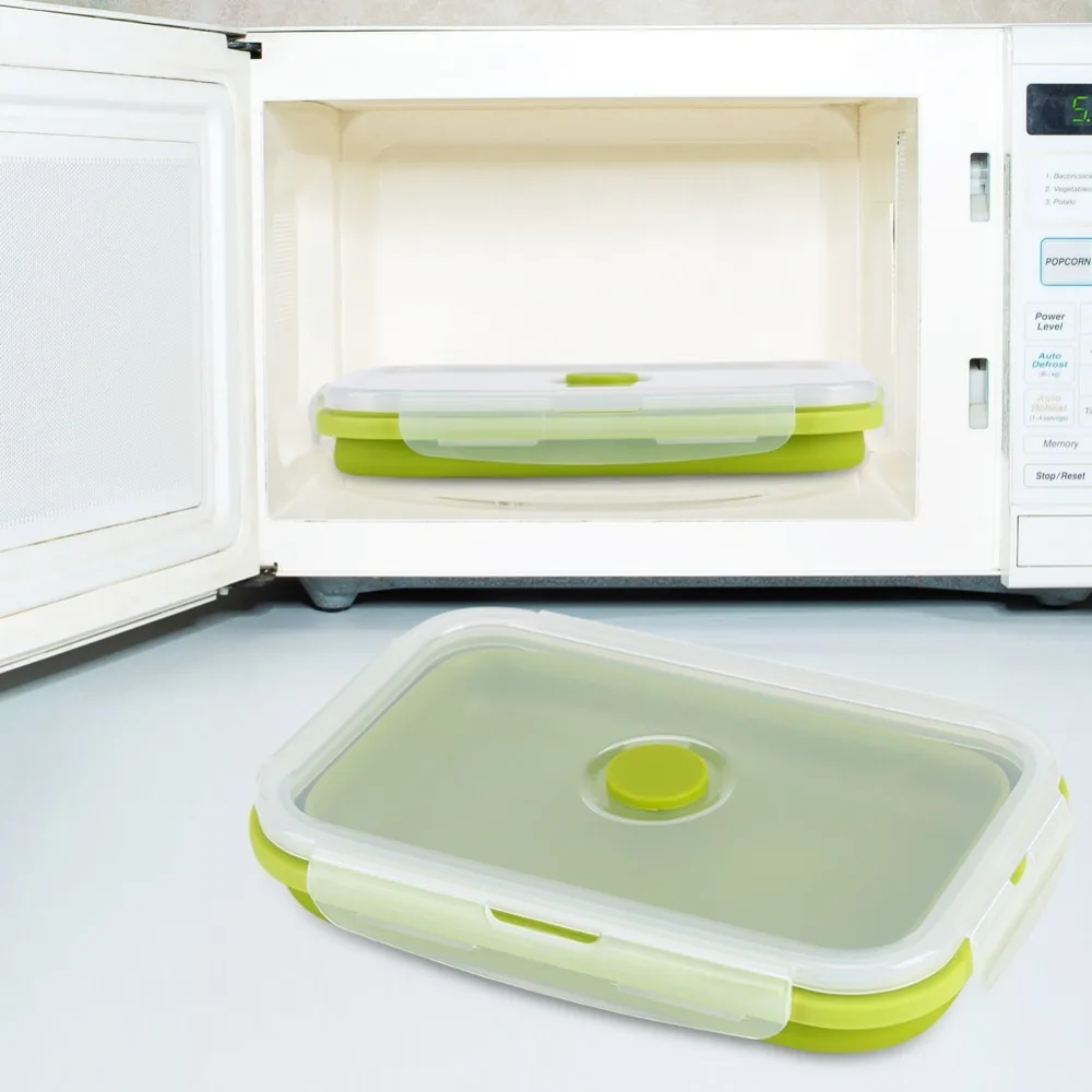 Practical 800ml Collapsible Lunch Box Silicone Clip-On Lid Folding Food Container Collapsible Food Containe For Meal Prep