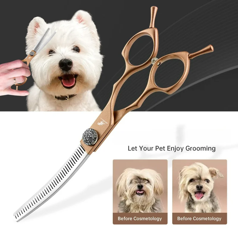 

High Quality 6.5 inch Professional Dog Grooming Shears Curved Thinning Scissors For Dog Face Body Cutiing JP 440C