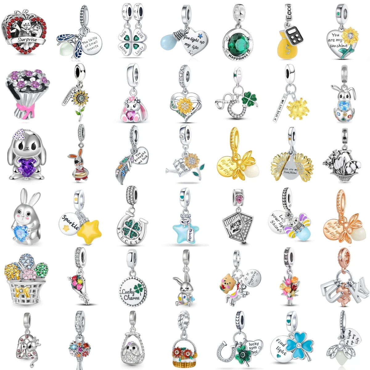 Cute Lucky Theme Charms Pendant Bunny Rabbit Four Leaf Clover Sunflower Butterfly Flower Fit  Women Jewelry Gift