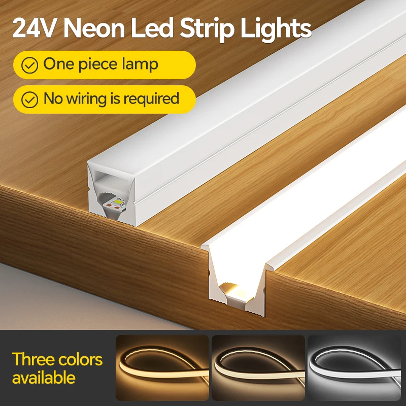 

Silicone Neon LED Strip Light 24V Flexible Waterproof Channel Profile Diffuser for Embedded Cabinet Kitchen Wardrobe Lighting